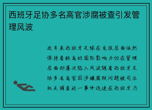 西班牙足协多名高官涉腐被查引发管理风波 西班牙足协多名高官涉腐被查引发管理风波