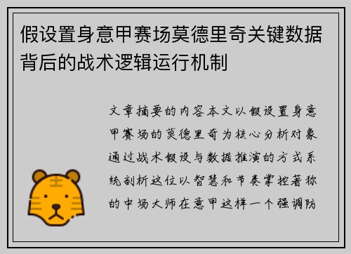 假设置身意甲赛场莫德里奇关键数据背后的战术逻辑运行机制